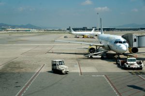 Commercial airplane at airport — Qatar Airways Cargo air freight services